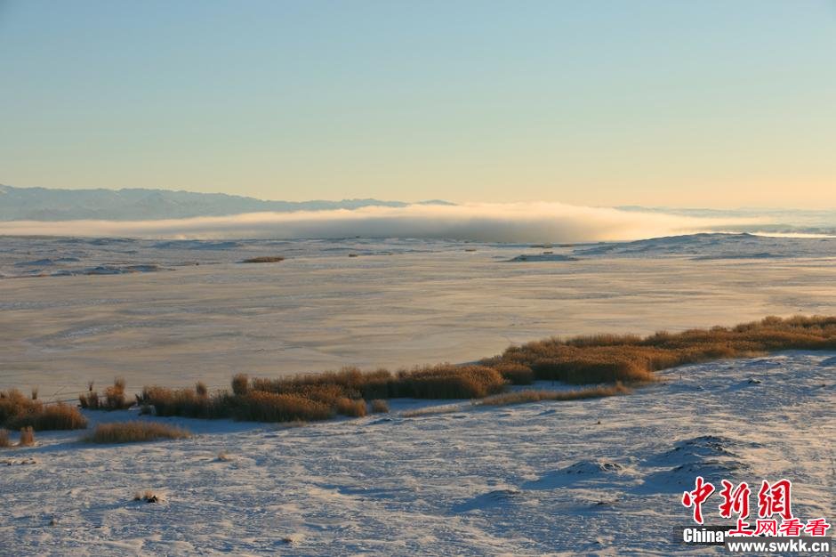 新疆河谷出现罕见云层奇景 图